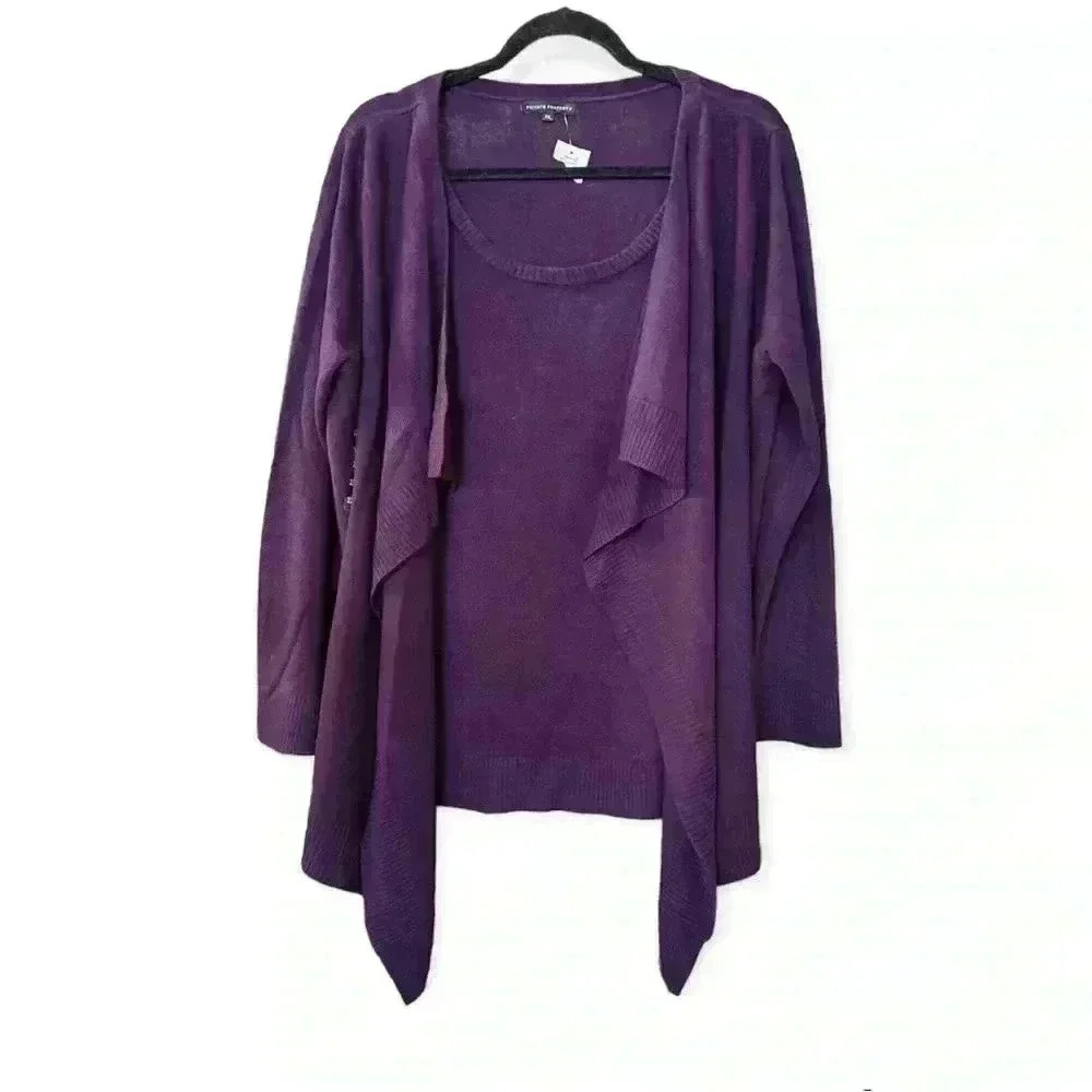 PRIVATE PROPERTY Purple Closed Waterfall Cardigan Sweater Size XXL